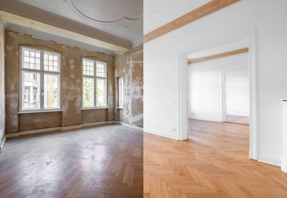 podłoga przed i po cyklinowaniu